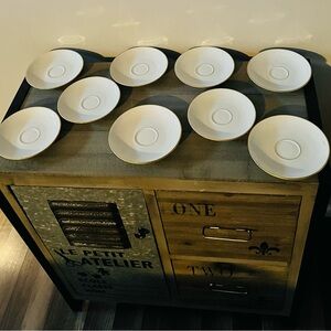 Set of (9) White and Gold Forstenberg, Germany Bone China Saucers